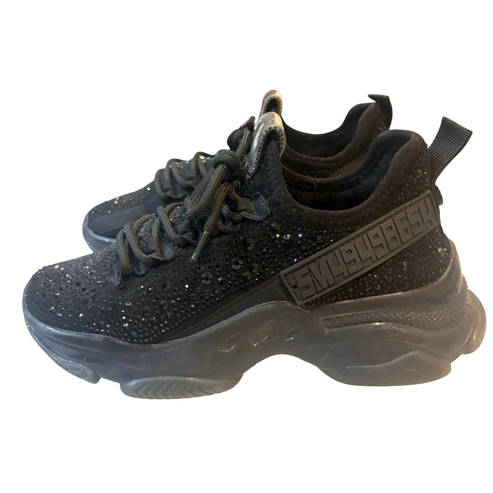 Steve Madden Maxima Black Rhinestone Embellished Chunky Sneakers Womens‎ size 6